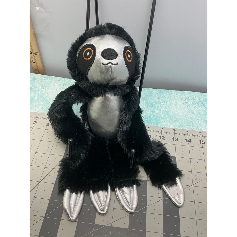 Toy Factory Black Silver Metallic Sloth Plush Shaggy Hanging Stuffed Animal 14in